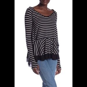 NWT Free People Black&White Tangerine Stripe Tee
